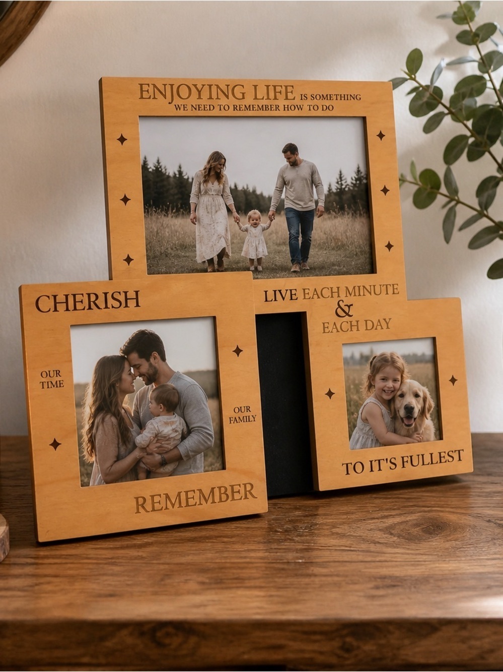Inspirational Wood Photo Frame | Multi-Opening Collage Frame | Engraved Decor